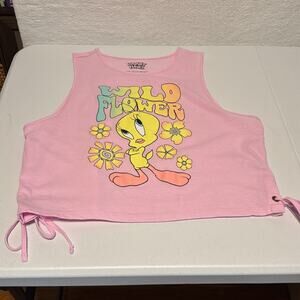 Looney Tunes Tweety Women's Side Tie Knit Tank Top Wild Flower Sz. Large Pink
